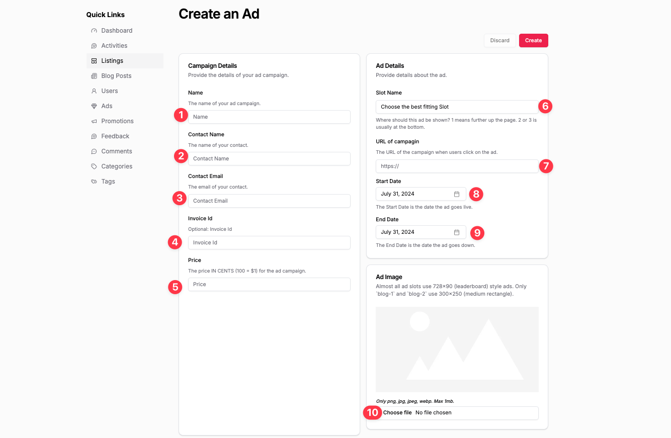 DirectoryStack Ad Manager Admin Area